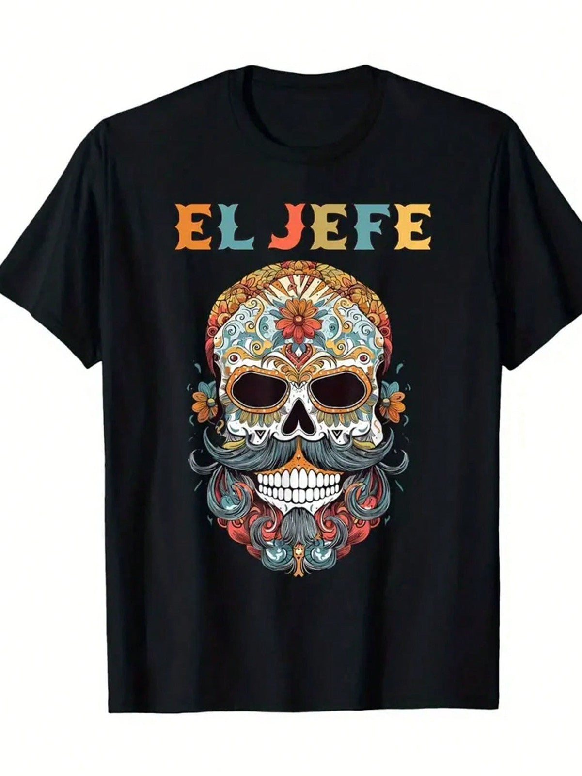 Funny El Jefe Skull Pattern T-Shirt - Suitable For Day Of The Dead And Mexican