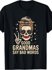 Good Grandmas Say Bad Words Skeleton Skull Leopard Bandana T-Shirt