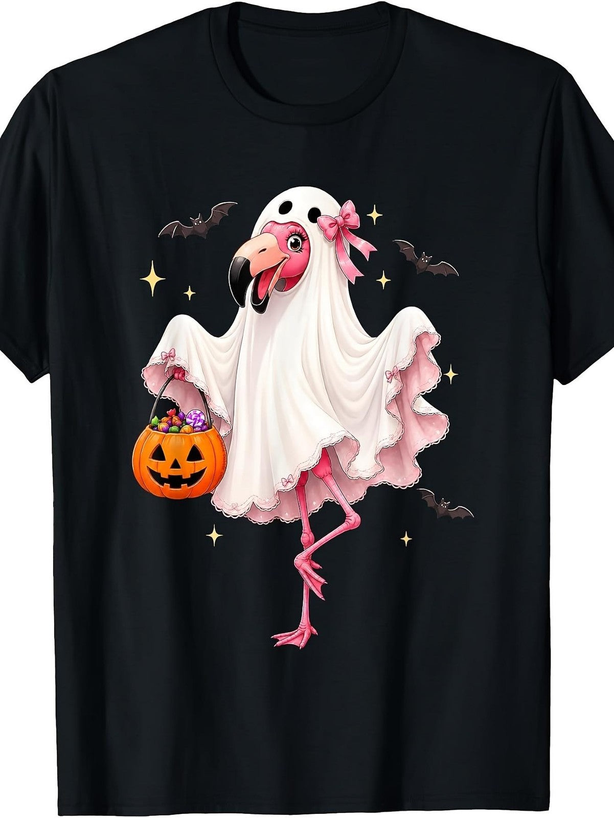 Cute Trick Or Treat Ghost Halloween Flamingo T-Shirt