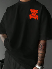 Men's Double Sided Print Crew Neck T-Shirt, Take The Risk Letter Graphic