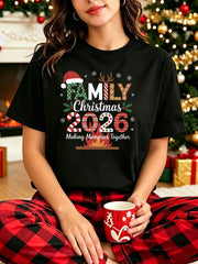 Family Christmas 2026 Fireplace Memories' Stripes Plaid Letters Print T-Shirt