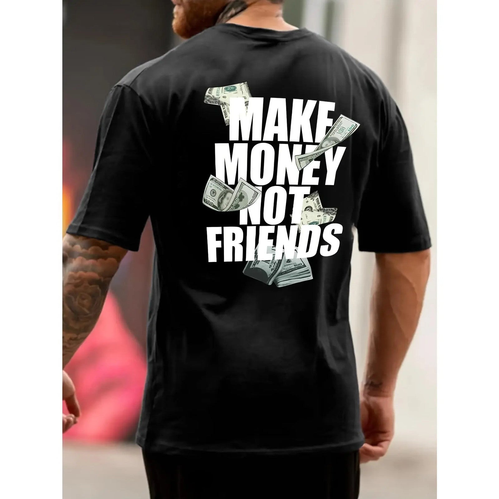 100% Cotton Men'S "Make Money Not Friends" Pattern Cotton T-Shirt
