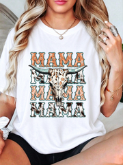 100% Cotton Mama Western Retro Groovy Cow Skull Country Rodeo Mother Day T-Shirt