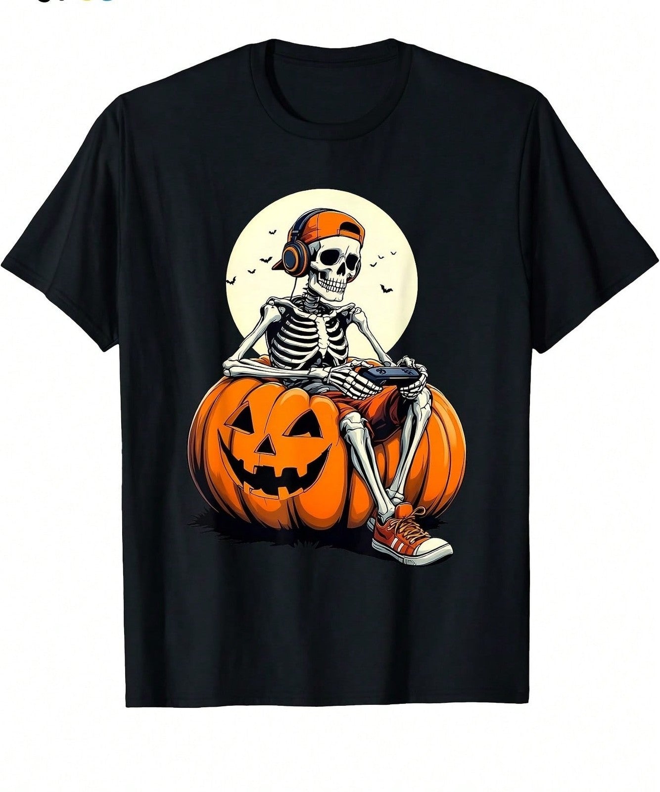 1pc Men' S Gaming Skeleton Print Black TShirt, Crew Neck, Casual Cotton Tee
