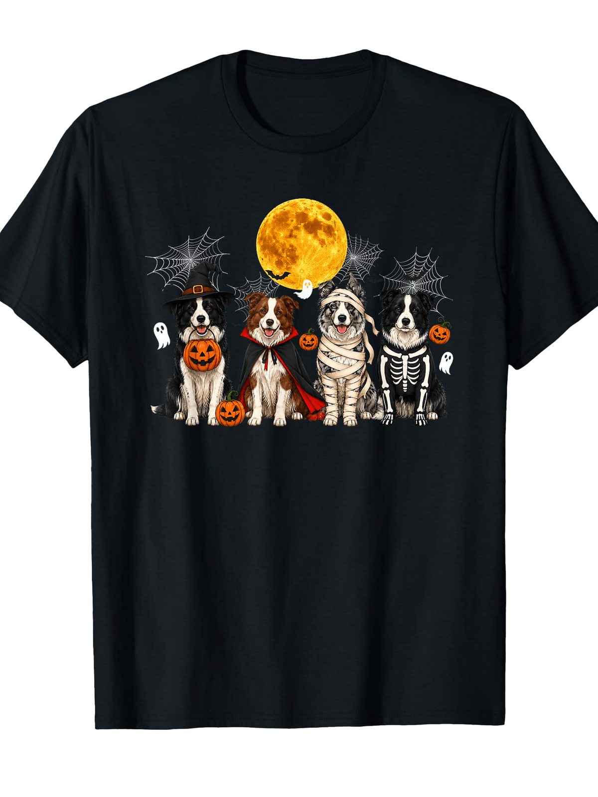 Halloween Border Collie T-Shirt, Witch Vampire Mummy Skeleton Dog Tee