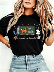 Halloween Teacher T-Shirt Cute School Supplies Witch Pencil Tee