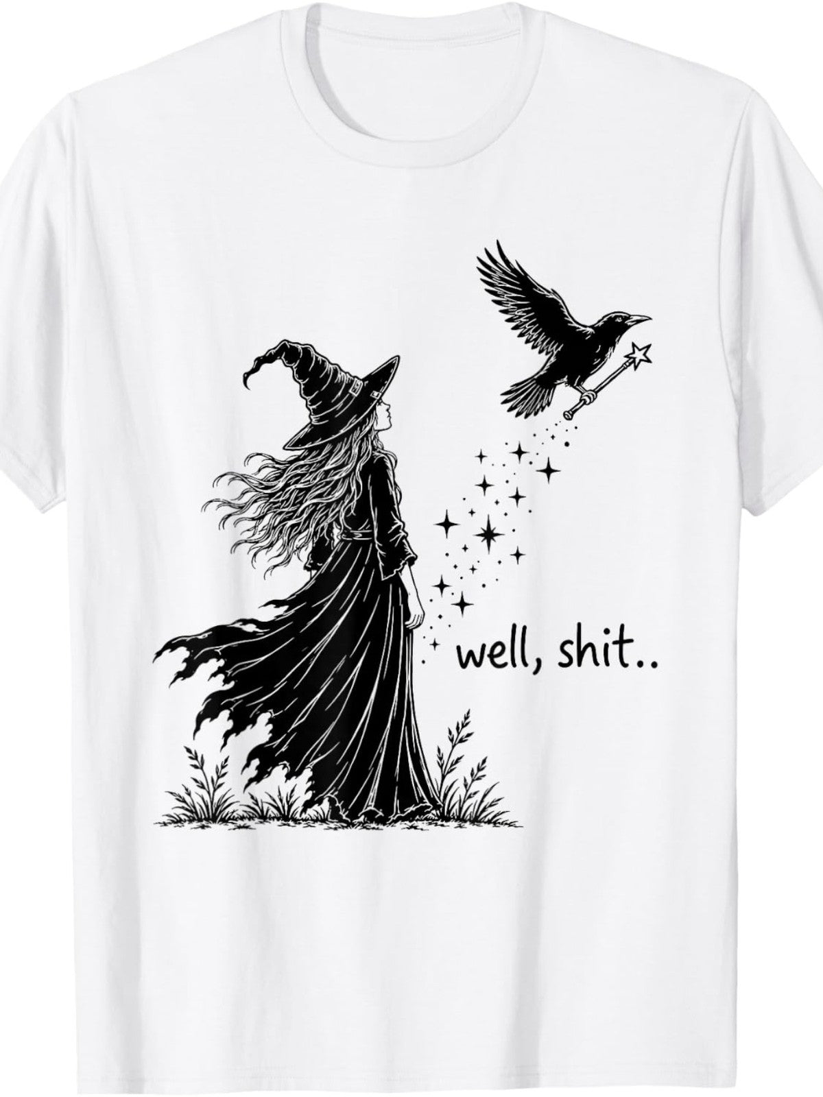 Men' & Women' Funny Witch Crow Magic Wand T-Shirt