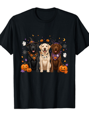 Halloween Lab Trio Graphic Labrador Retriever Pumpkin Spiderweb Ghost Fall TEE