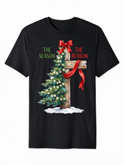 Christian Holiday Short Sleeve Tee Wooden Cross Christmas Tree