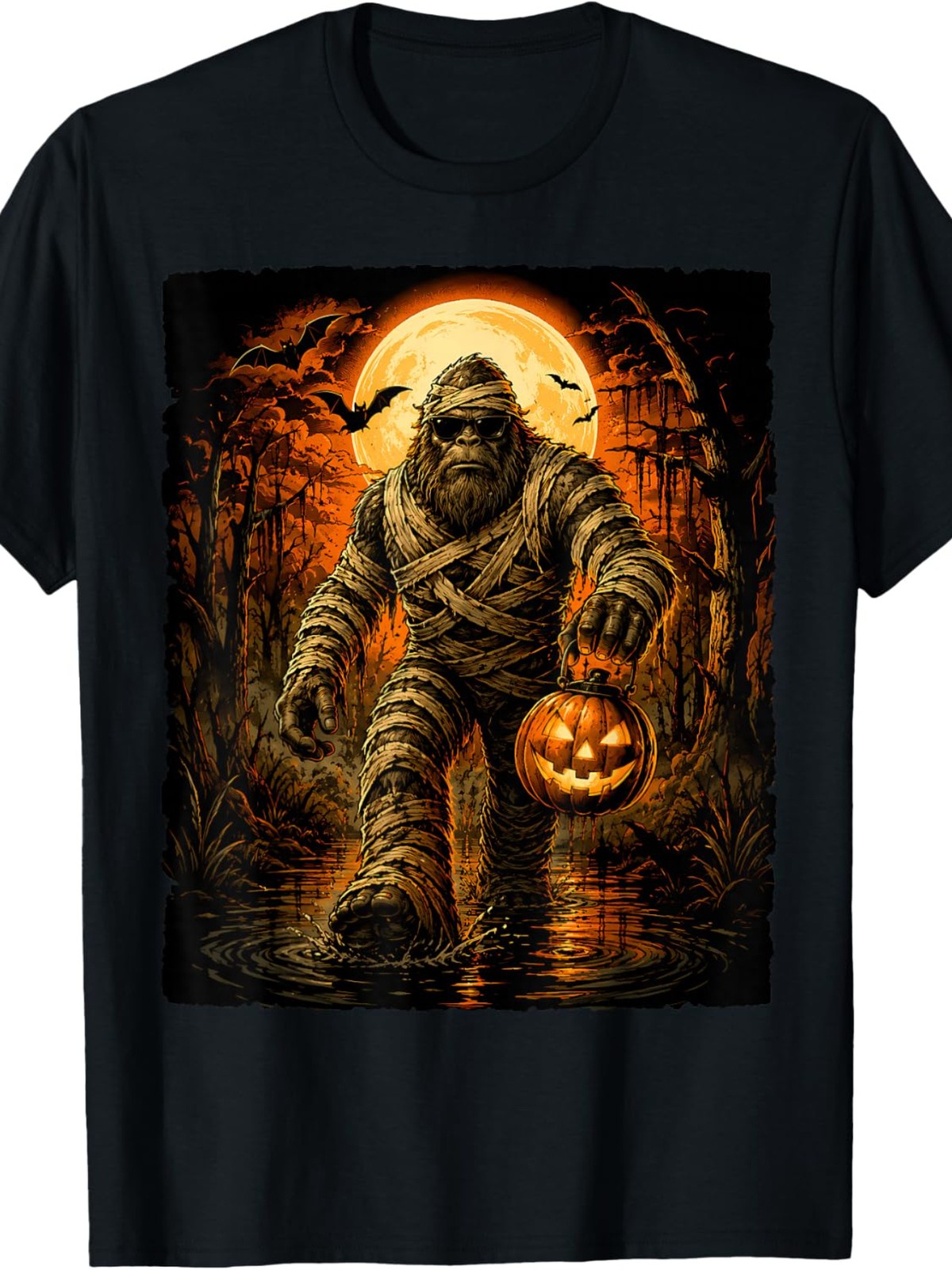 Lantern Skeleton Sasquatch Halloween Men Women T-Shirt