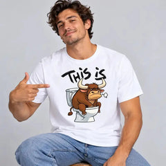 This Is Bull Toilet Graphic T-Shirt, Cartoon Bull Graphic Tee, Black Shirt