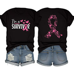 Women's Lightweight Cotton Short-Sleeve Tshirt - Pink Ribbon & Heart Detail