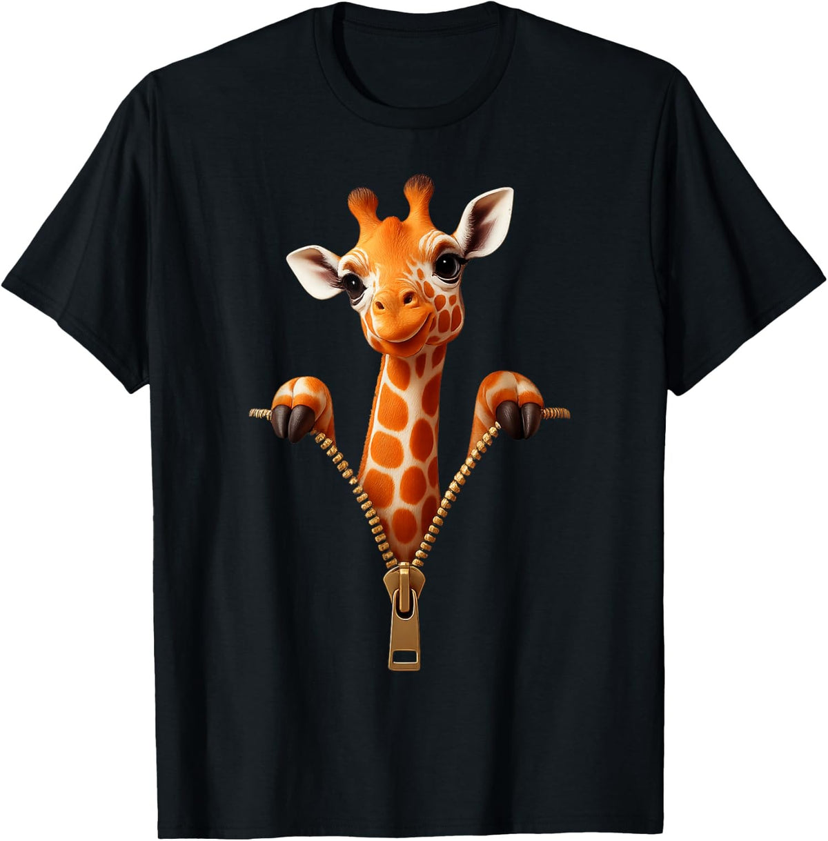 Cute Giraffe Emerging Zipper Funny Animal Unisex T-Shirt
