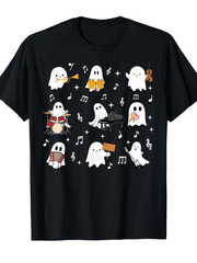 Ghost Music Band Tshirt Spooky Halloween Cute Ghosts Musical Instruments Casual