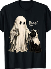 Spooky Boo-p & Black Cat Book Halloween T-Shirt