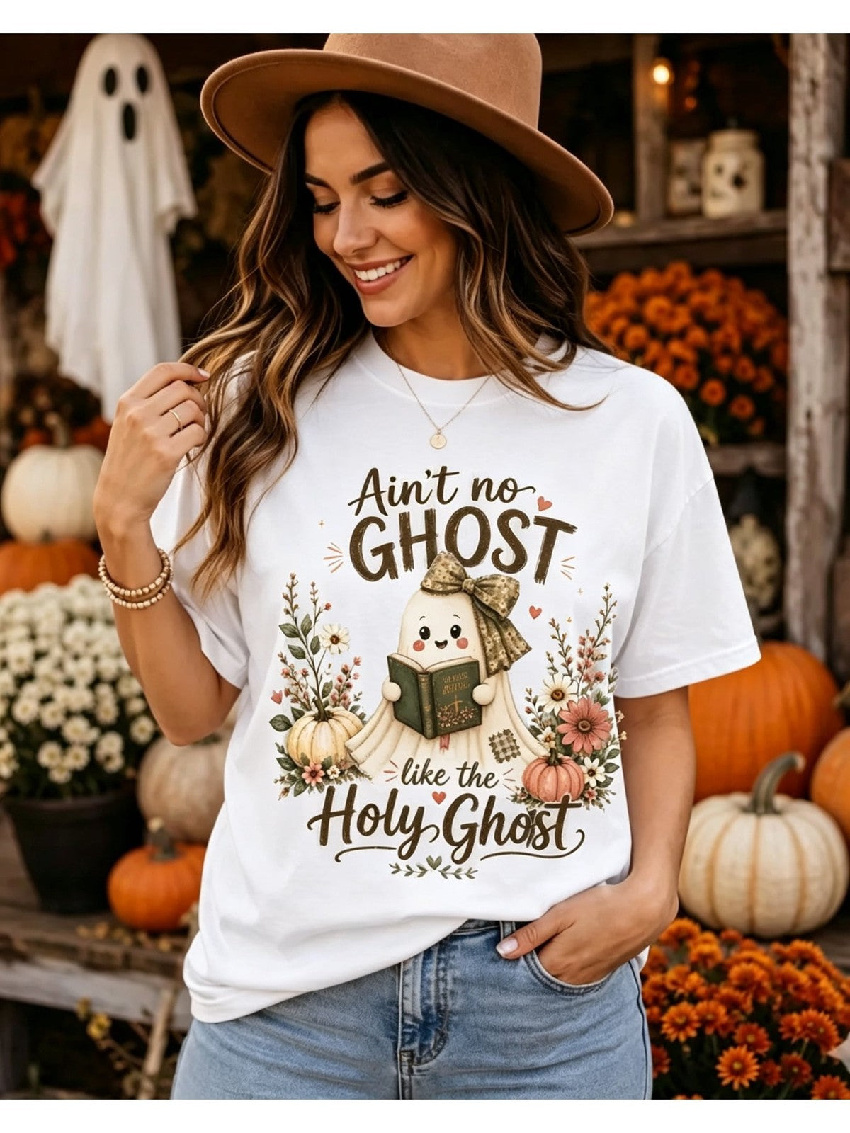 Holy Ghost T-Shirt Cute Bible Ghost Leopard Bow Christian Halloween Tee