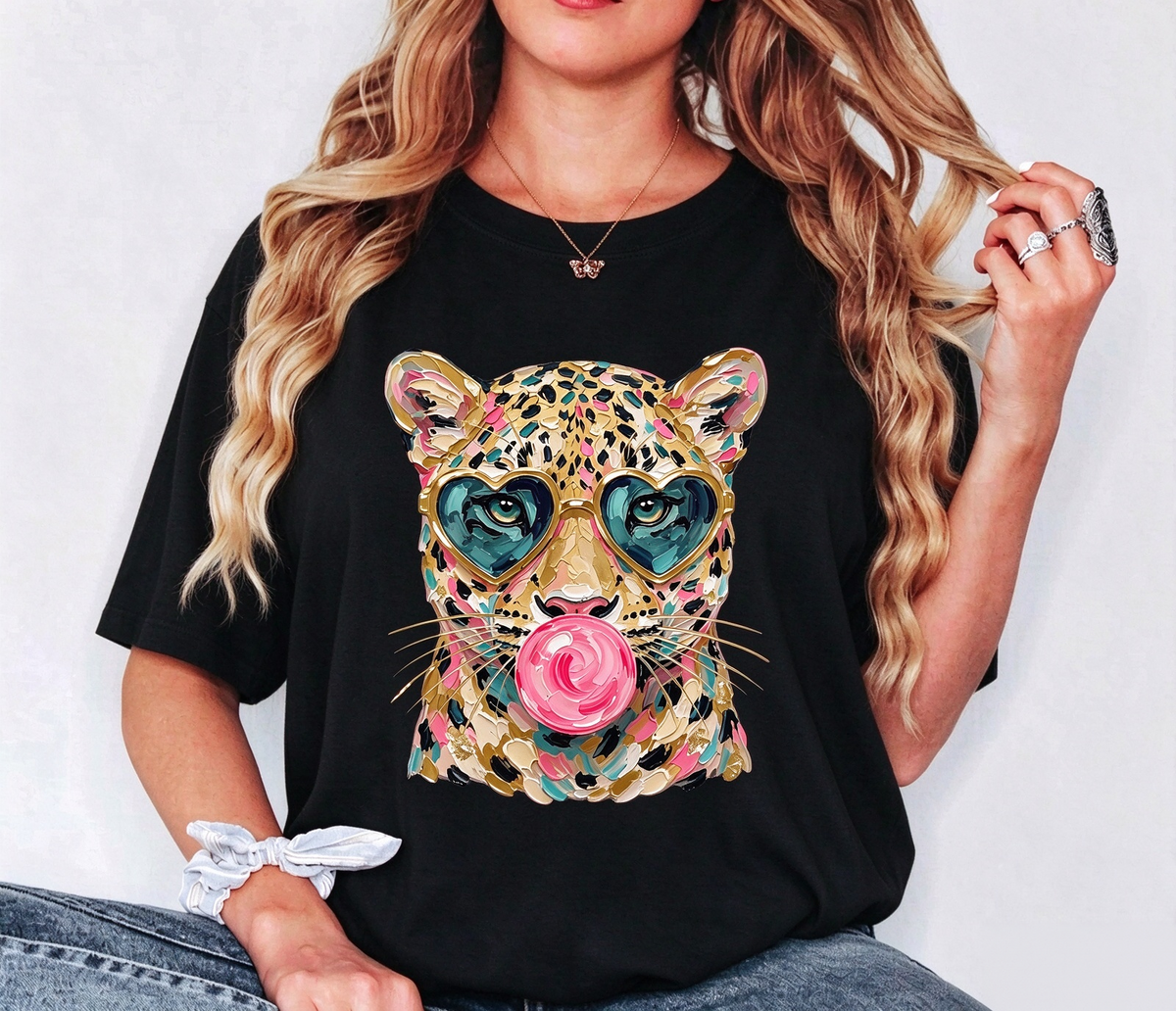 Women's Cool Leopard Bubble Gum Graphic T-Shirt