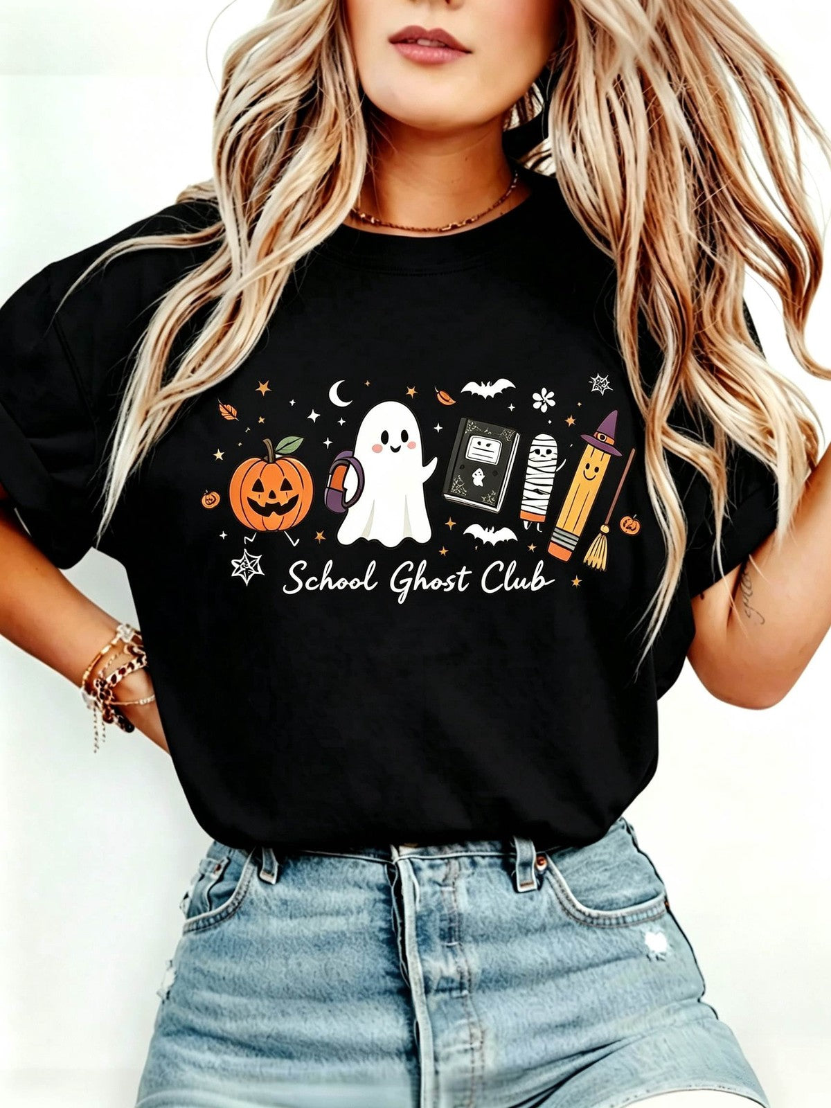 Halloween Teacher T-Shirt Cute School Supplies Witch Pencil Tee