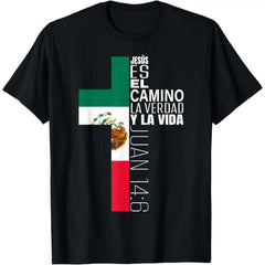 Jesus Christian Bible Verse Gifts Spanish Mexican Flag Cross T-Shirt