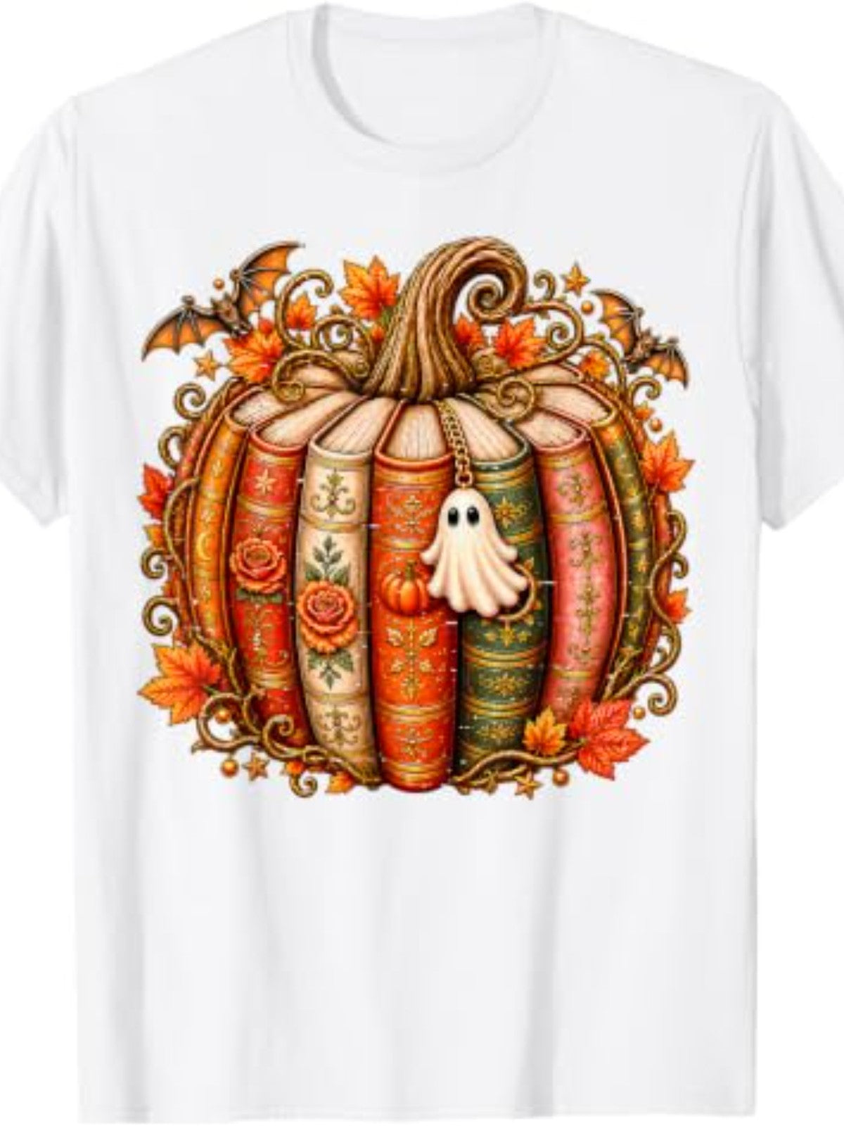 Halloween Fall Reading Pumpkin Book Teacher Men Women T-Shirt