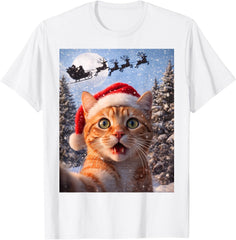 Funny Cat Selfie with Santa Christmas Kids Unisex T-Shirt