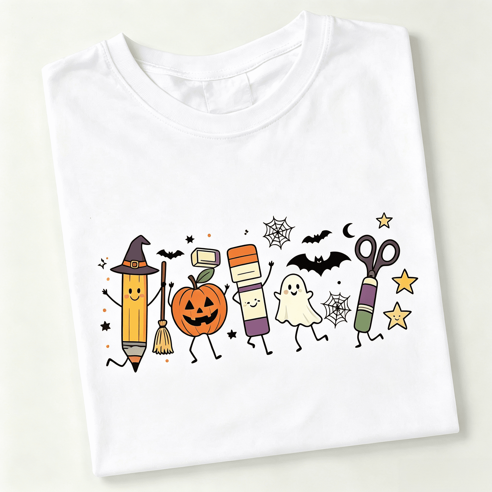Halloween Teacher T-Shirt Cute School Supplies Witch Pencil Tee