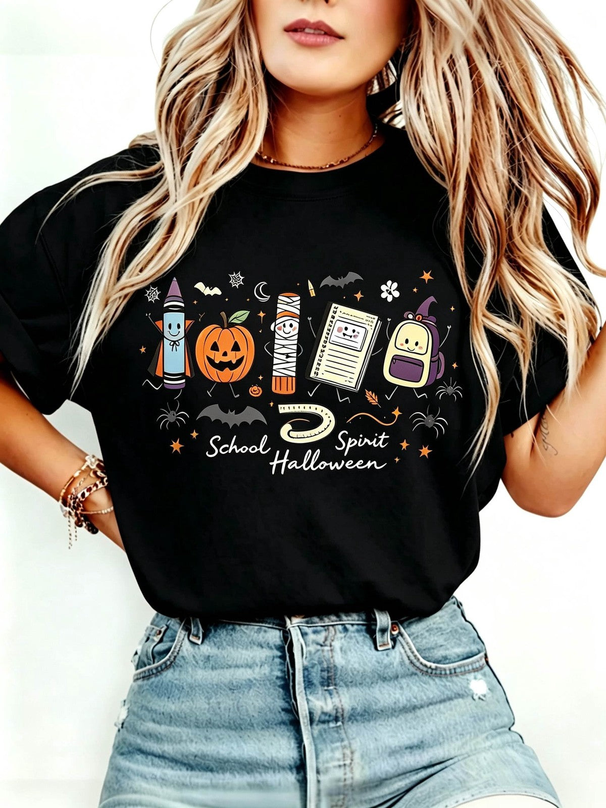 Halloween Teacher T-Shirt Cute School Supplies Witch Pencil Tee