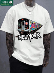 New York Subway Graffiti Print Breathable Regular Short Sleeve Crew Neck Casual