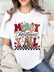 Merry Christmas Women T Shirt Festive Holiday Graphic Tee