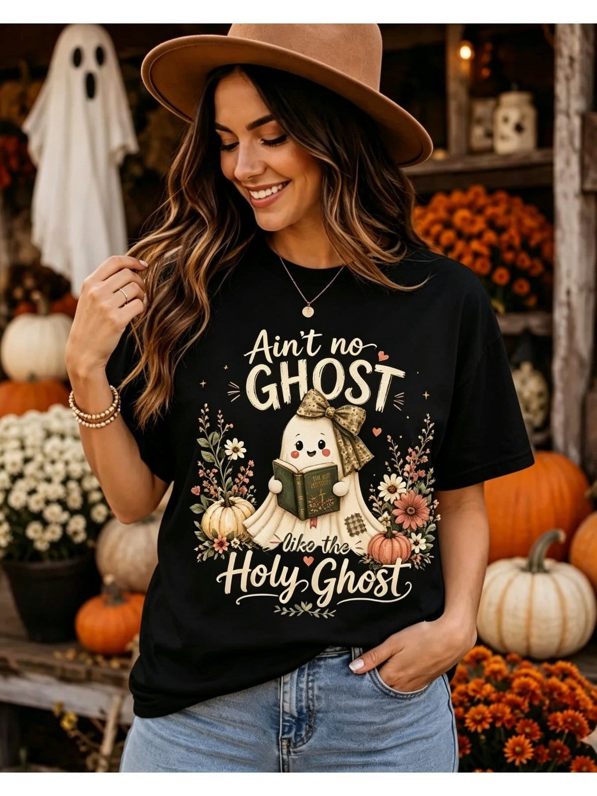 Holy Ghost T-Shirt Cute Bible Ghost Leopard Bow Christian Halloween Tee
