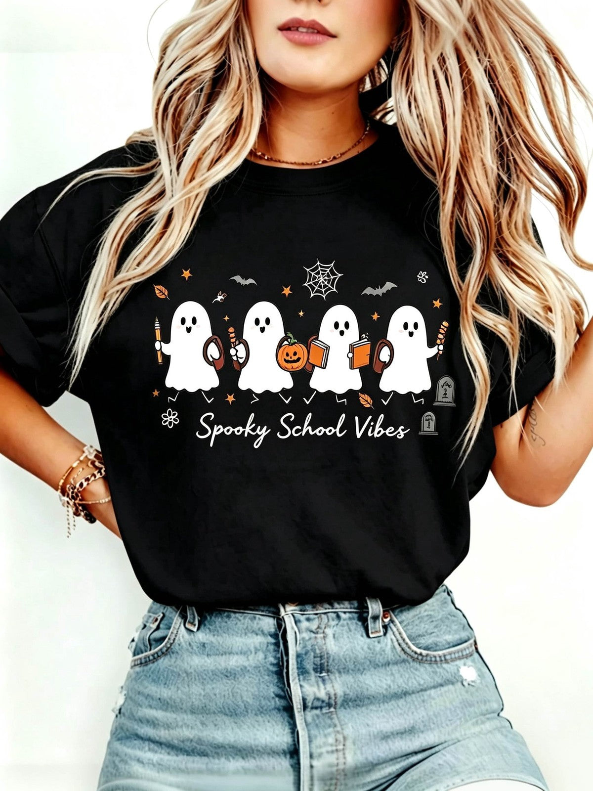 Halloween Teacher T-Shirt Cute School Supplies Witch Pencil Tee