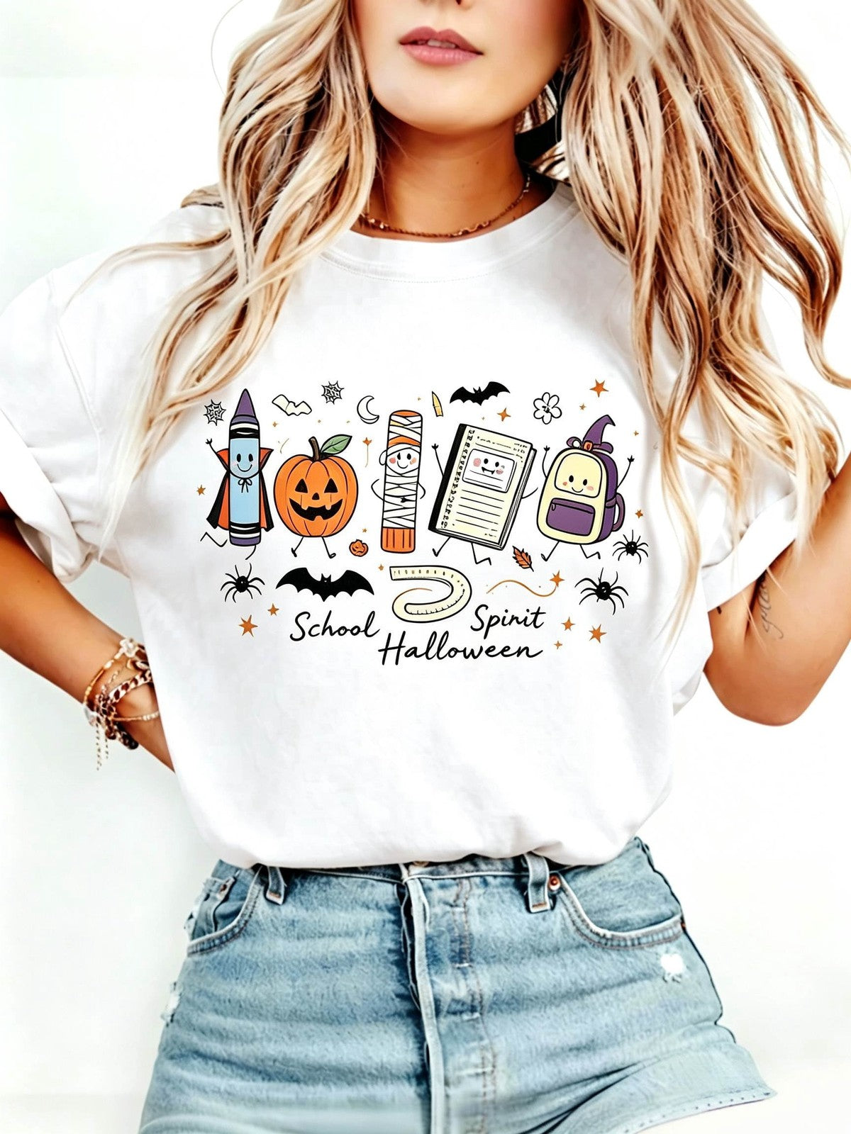 Halloween Teacher T-Shirt Cute School Supplies Witch Pencil Tee