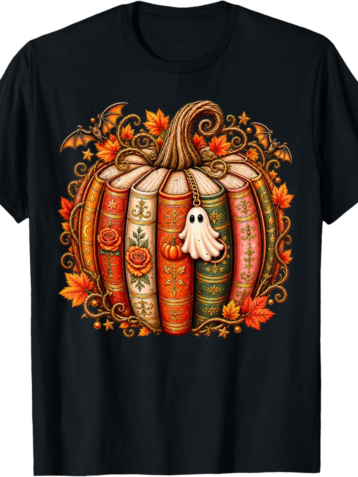 Halloween Fall Reading Pumpkin Book Teacher Men Women T-Shirt