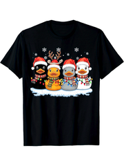 Cute Christmas Rubber Ducks Short Sleeve Santa Hat Scarf Holiday Winter Shirt