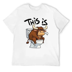 This Is Bull Toilet Graphic T-Shirt, Cartoon Bull Graphic Tee, Black Shirt