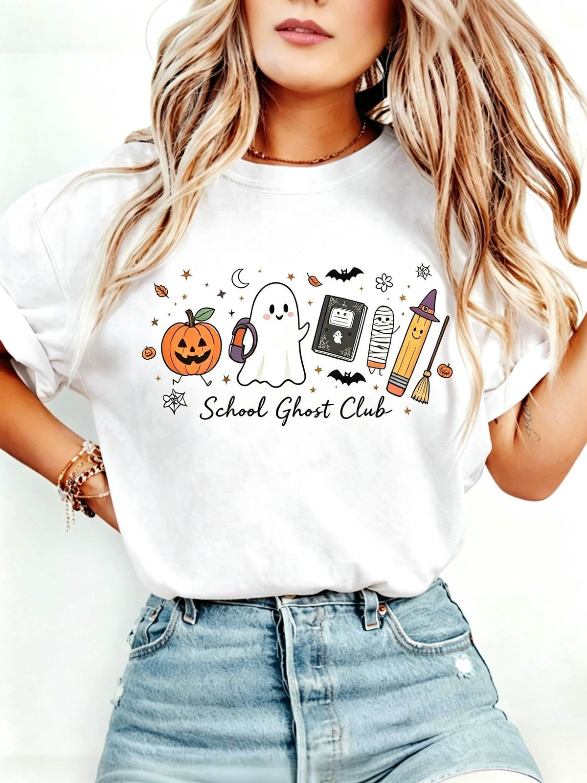 Halloween Teacher T-Shirt Cute School Supplies Witch Pencil Tee