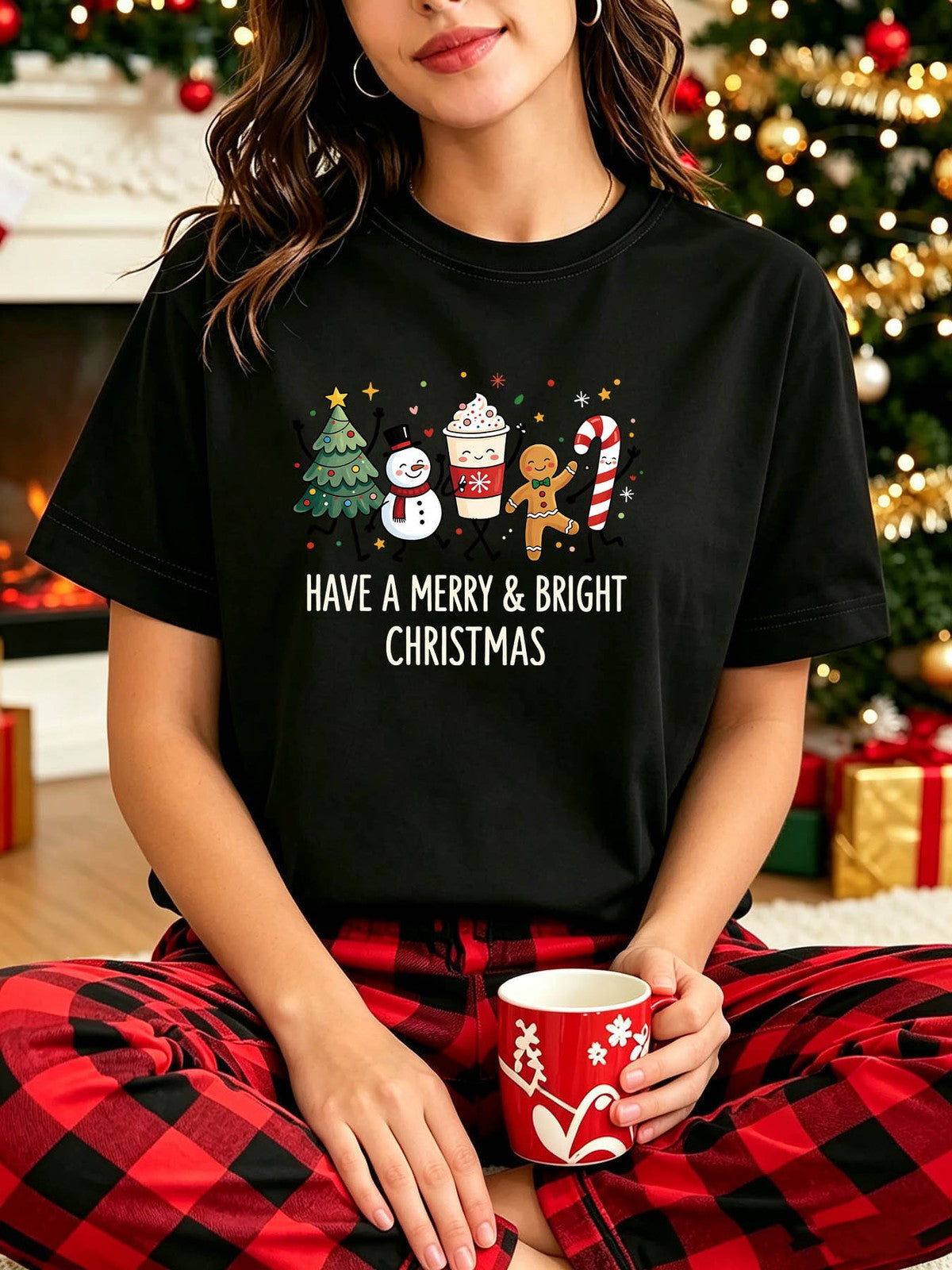 'Have a Merry & Bright Christmas' Snowman Gingerbread Drink Print TShirt
