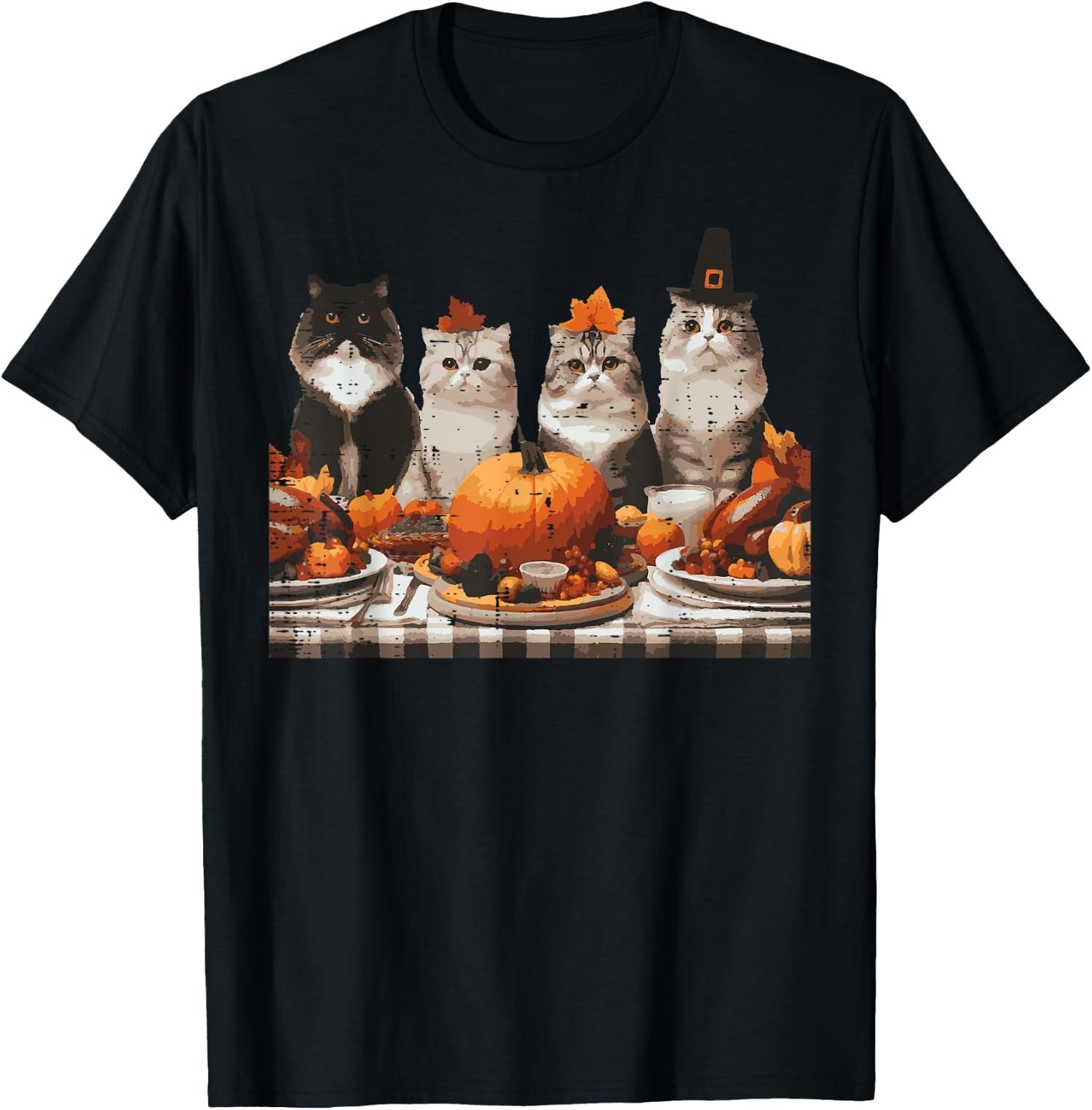 Thanksgiving Cats Dinner Feast Vintage Fall Design Unisex T-Shirt