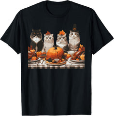 Thanksgiving Cats Dinner Feast Vintage Fall Design Unisex T-Shirt