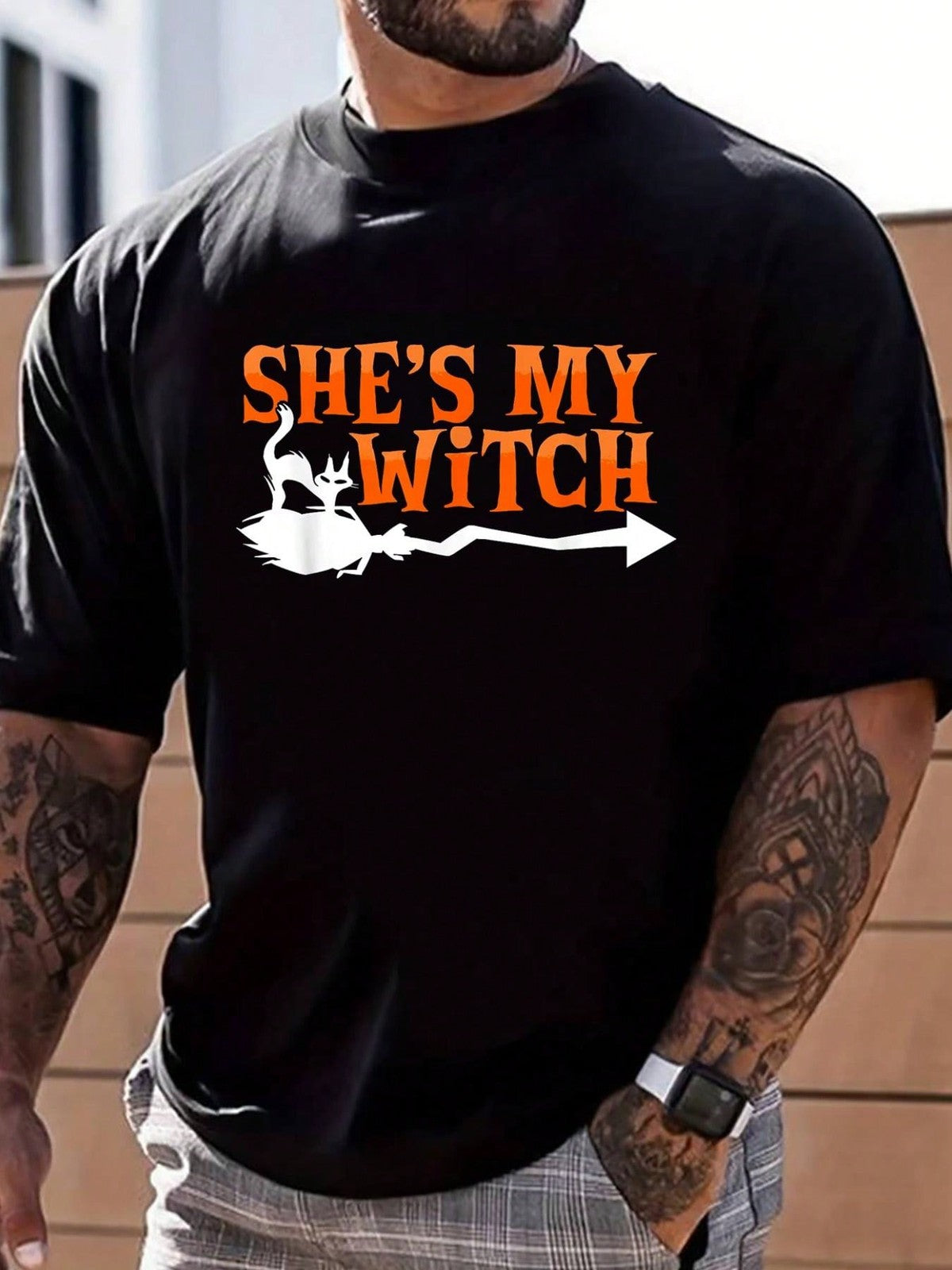100% Cotton Halloween Couple She's My Witch Celebrate Halloween T-Shirt Street