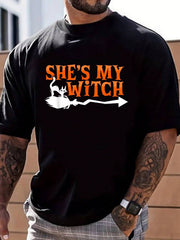 100% Cotton Halloween Couple She's My Witch Celebrate Halloween T-Shirt Street