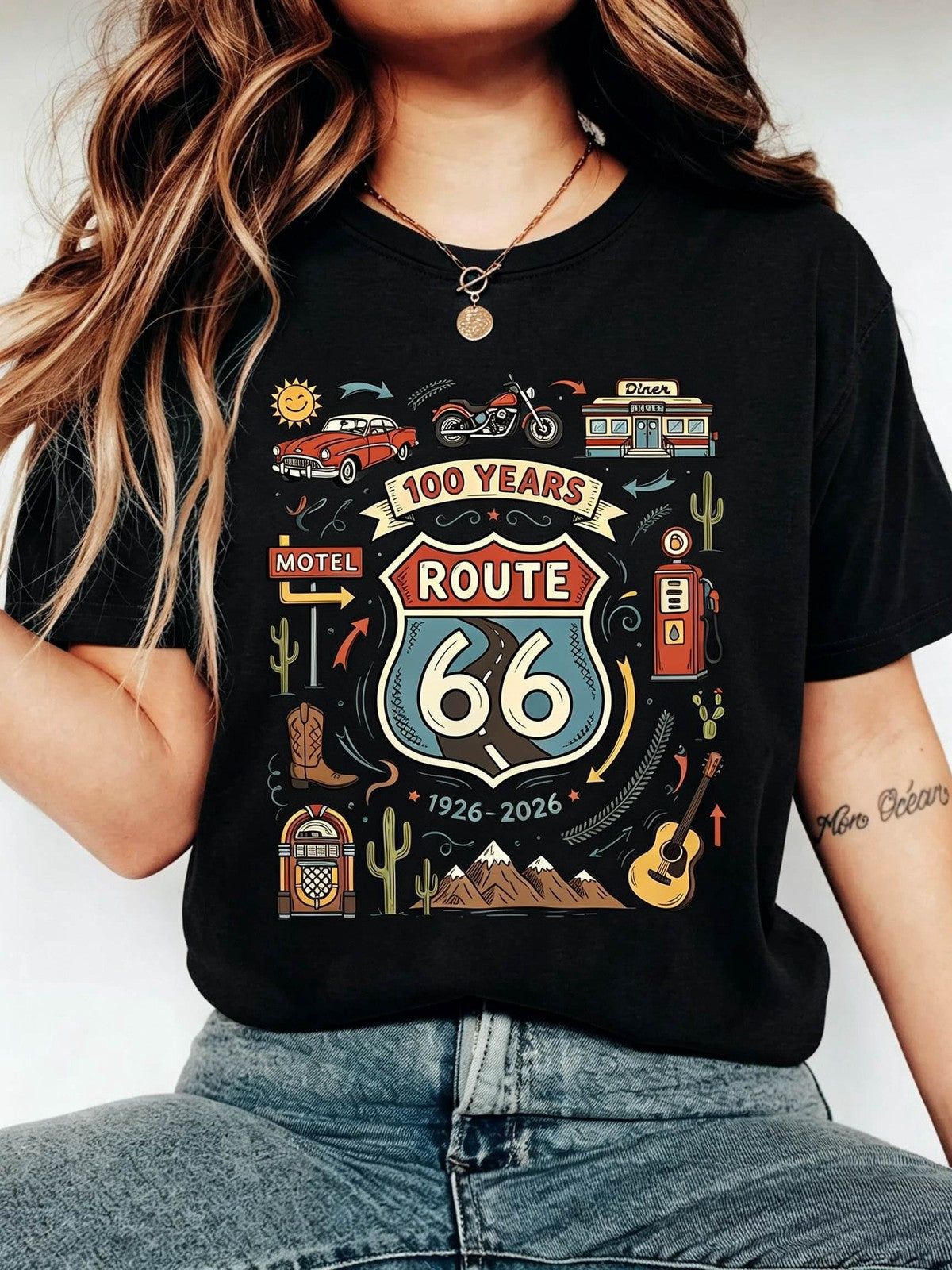 Route 66 100 Years T-Shirt 1926-2026 Vintage Highway Anniversary Tee