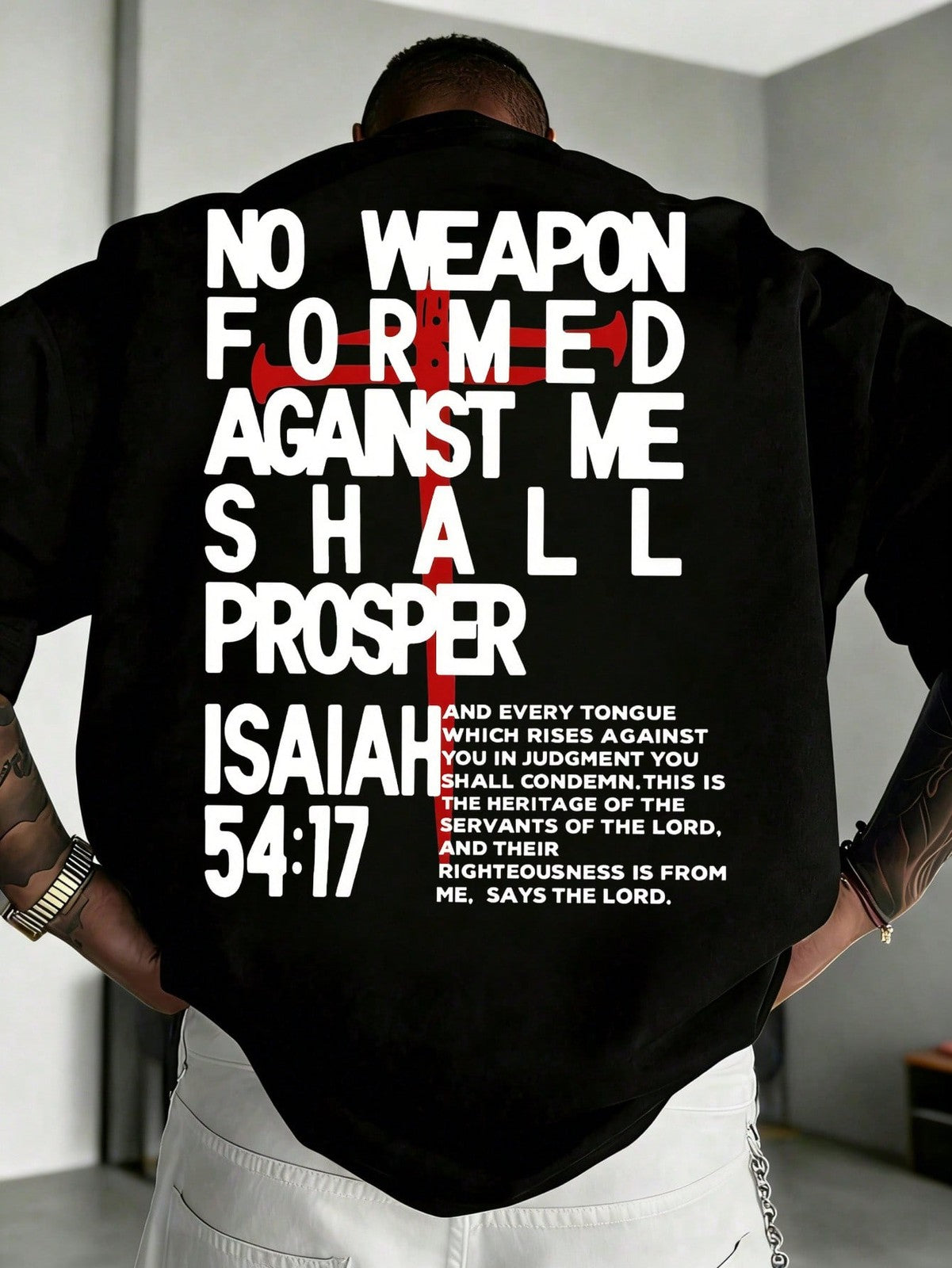 Men's Vintage Cotton Short Sleeve T-Shirt Double Sided Print Christian Bible