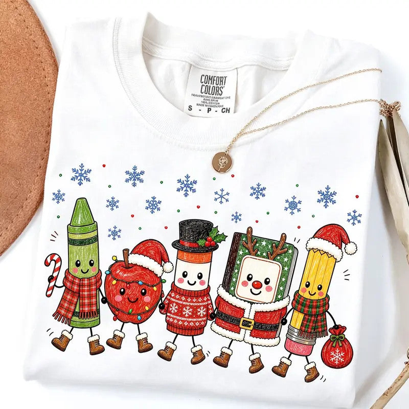 Christmas Teacher T Shirt, Xmas School Doodles, Merry Teacher Shirt, Teacher