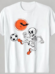 Fun Football Skull Pattern T-Shirt - Halloween & Sports Theme Short Sleeve Tee