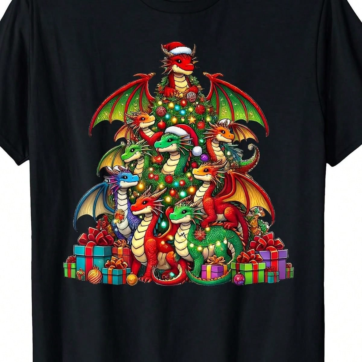 Dragon Christmas Tree Funny Dragon Xmas T-Shirt