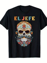 Funny El Jefe Skull Pattern T-Shirt - Suitable For Day Of The Dead And Mexican