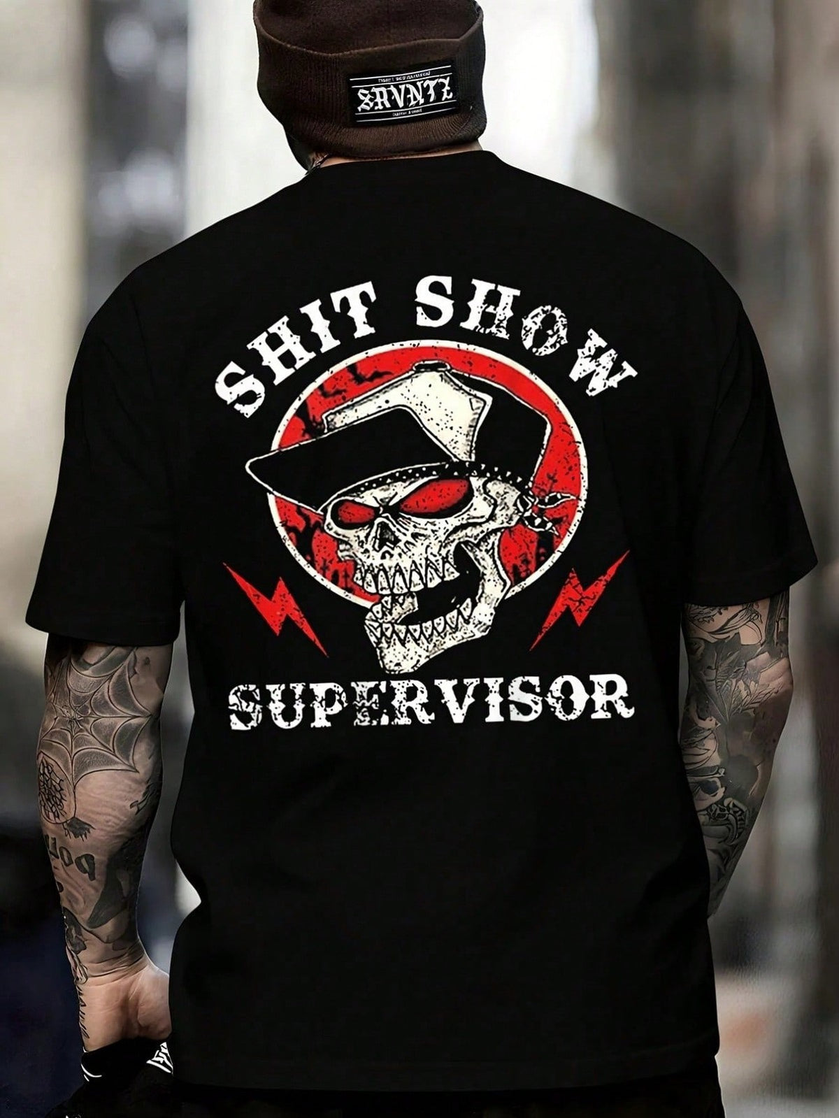 Men's Chaos Supervisor Funny Print T-Shirt,AvantGarde Skull And Chaos Back Print