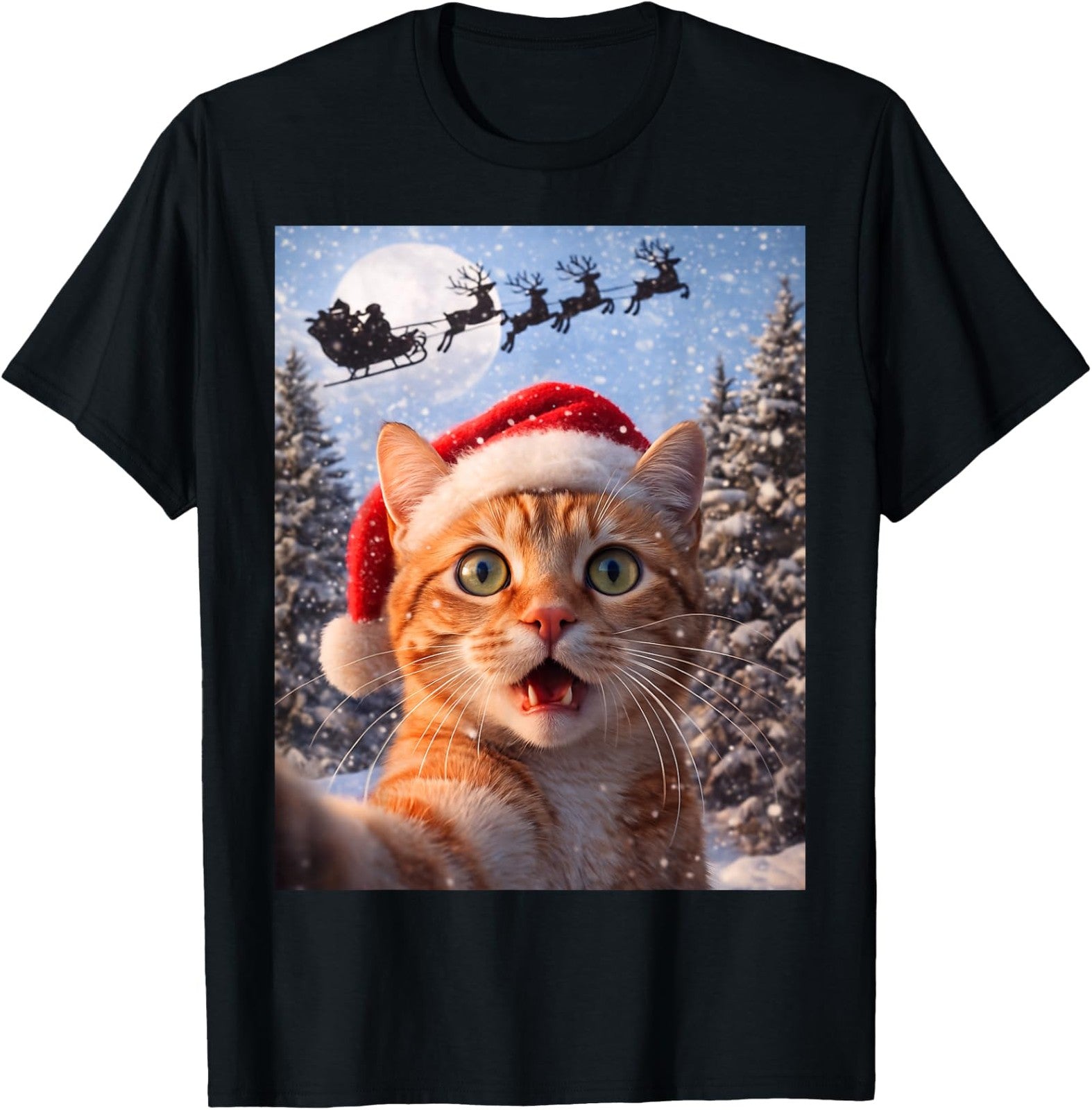 Funny Cat Selfie with Santa Christmas Kids Unisex T-Shirt