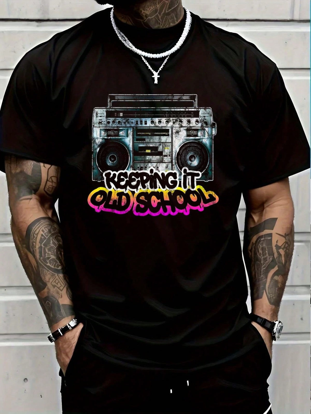 100% Cotton Keeping It Old School - Vintage Boombox 80s T-Shirt